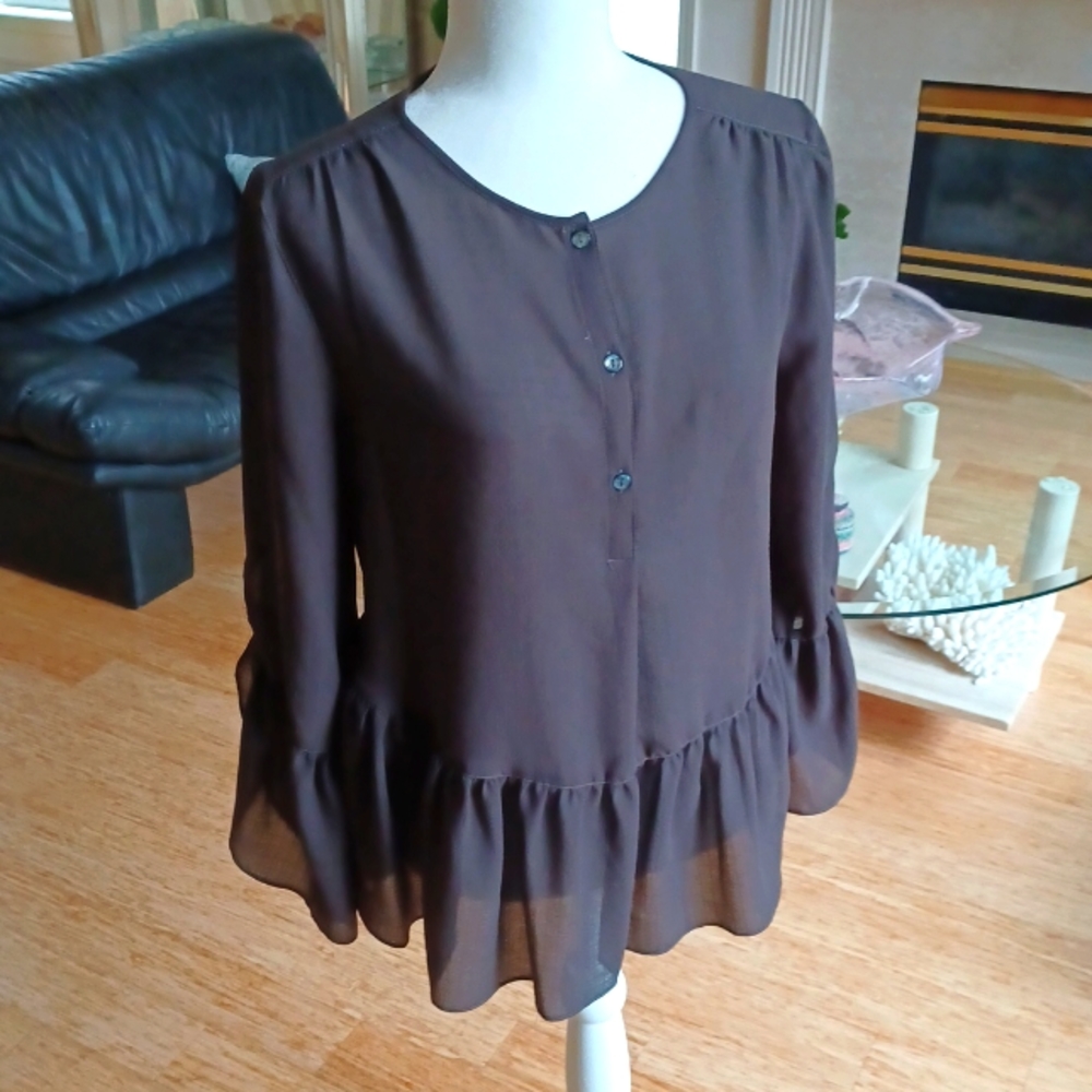 Max Studio Brown Ruffled Blouse Size Small